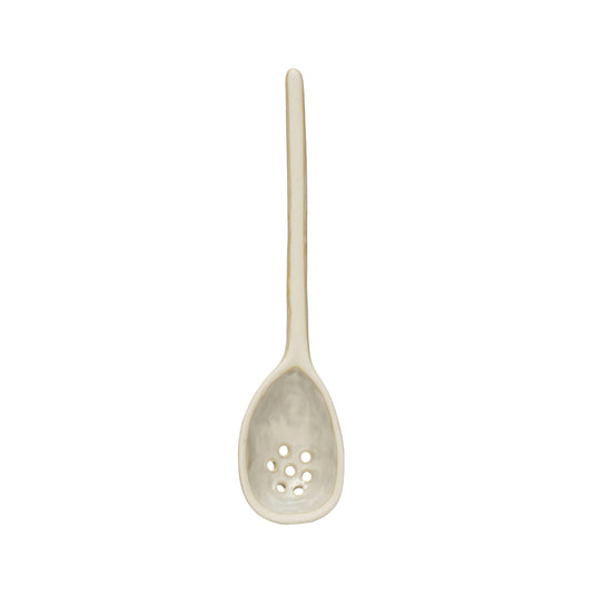 White Stoneware Strainer Spoon
