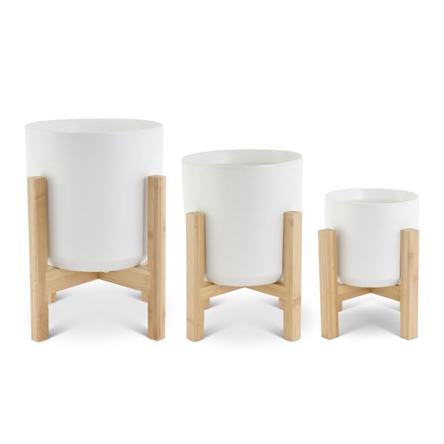 White & Wood Plant Stands