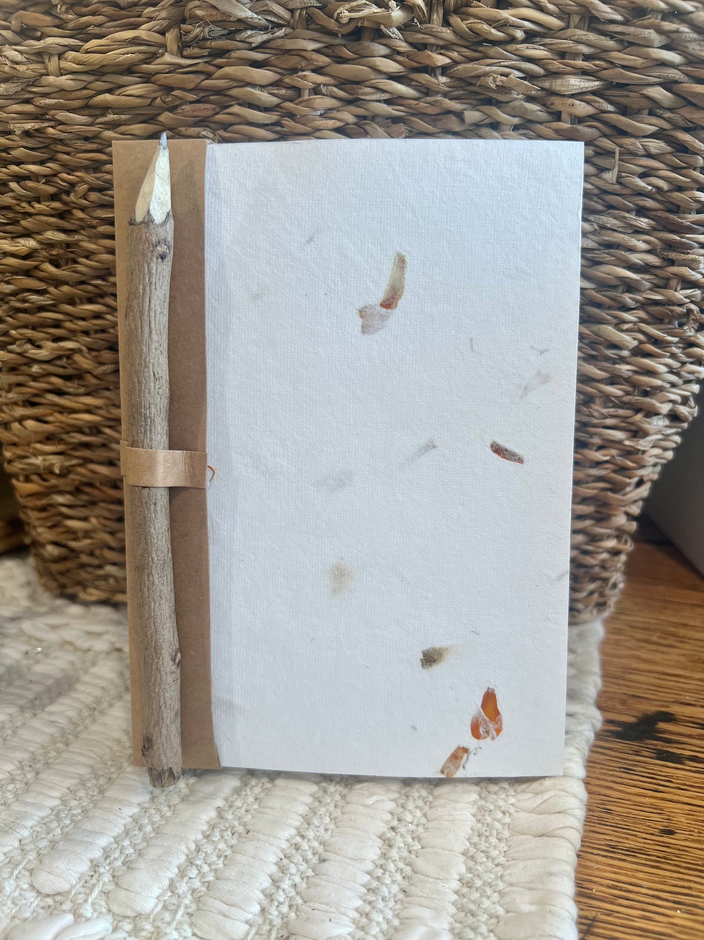 Floral Paper Notebook with Hand Carved Wood Pencil