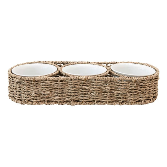 Seagrass Basket with Ceramic Bowls