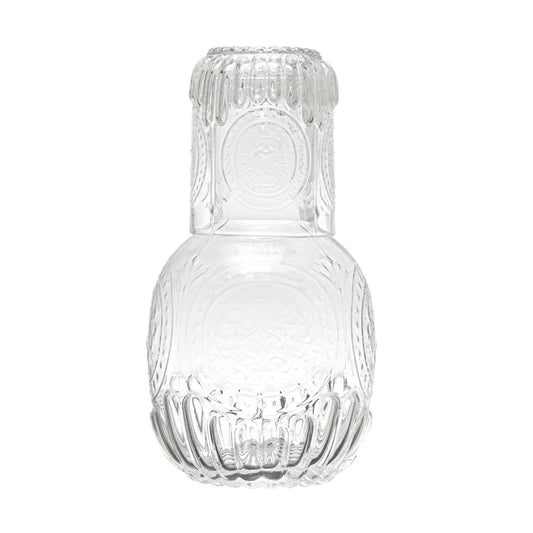 Embossed Glass Carafe w/ Embossed Drinking Glass