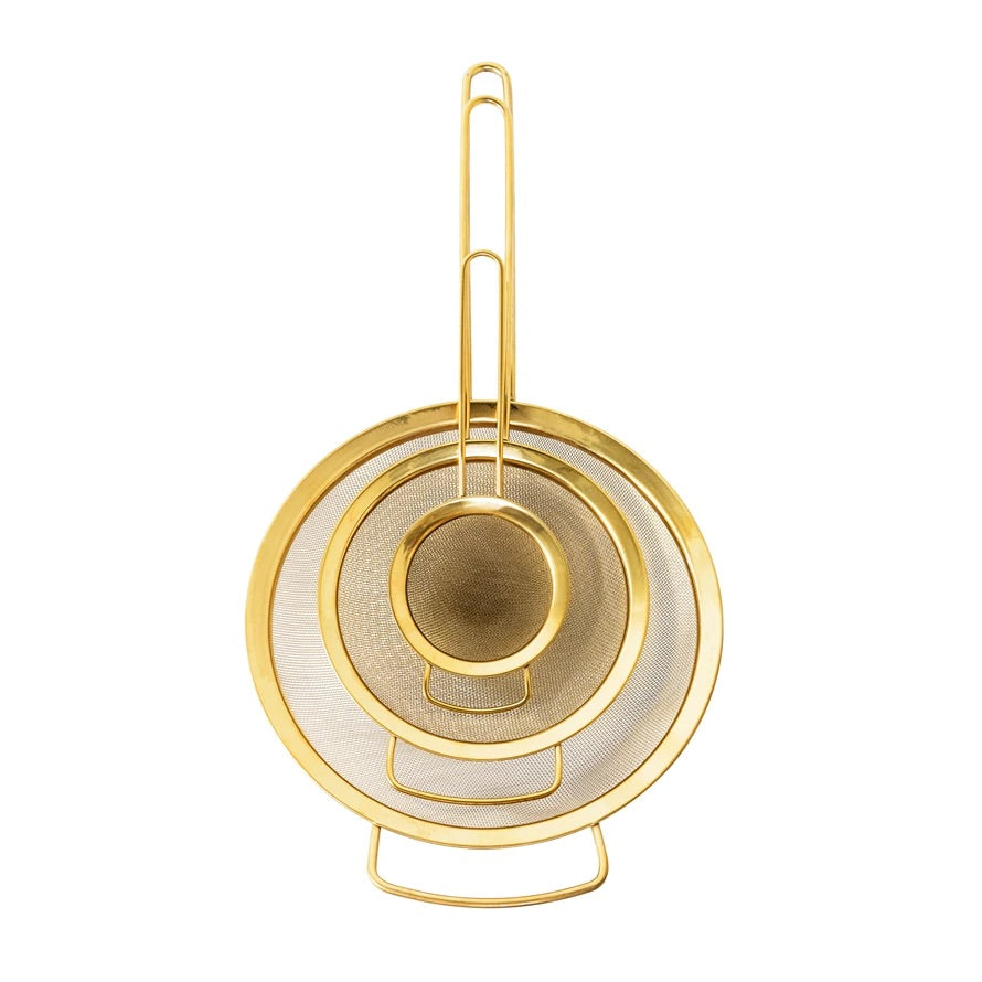 Gold Stainless Steel Strainers-Set of 3